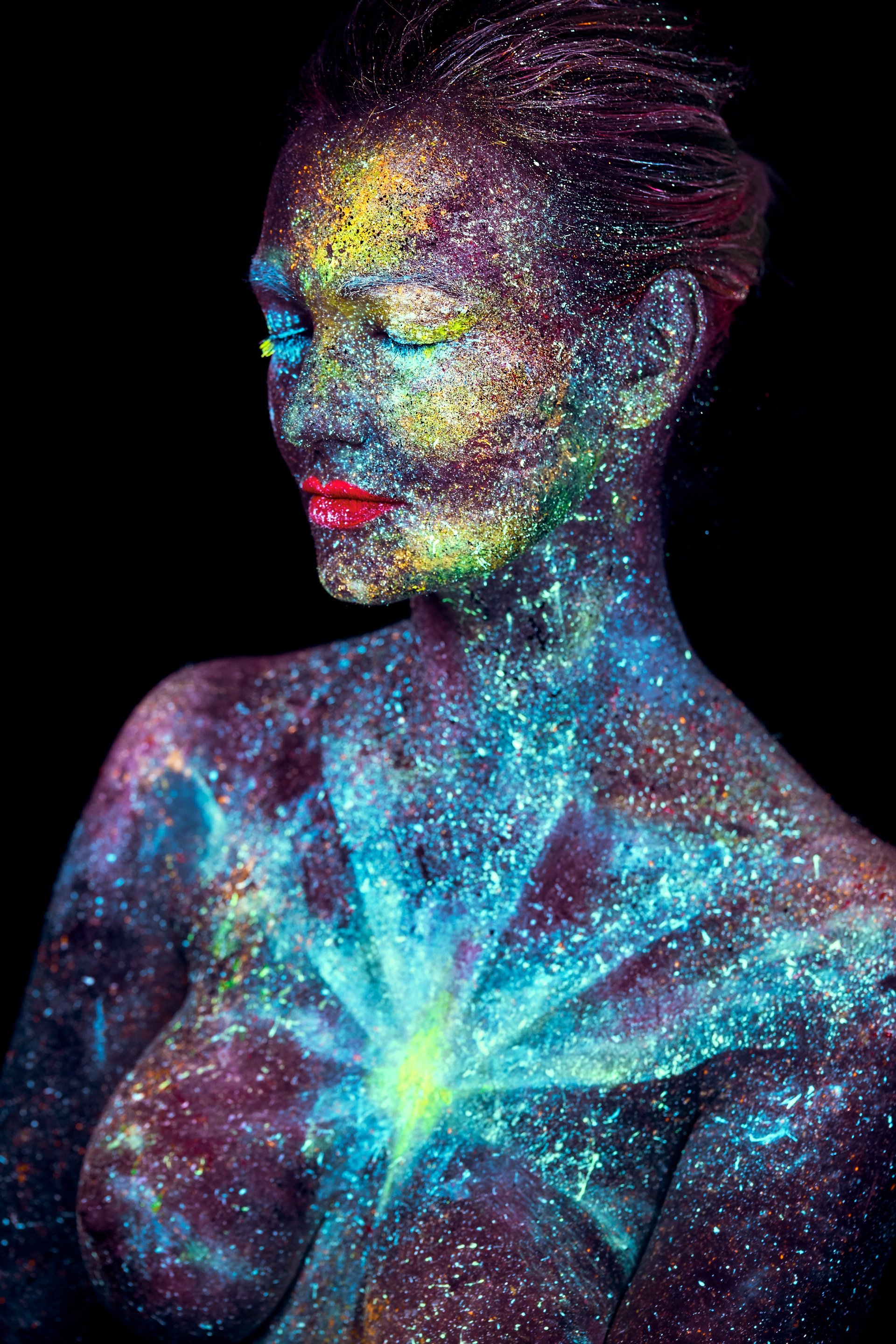 Cosmic close up UV Halloween portrait